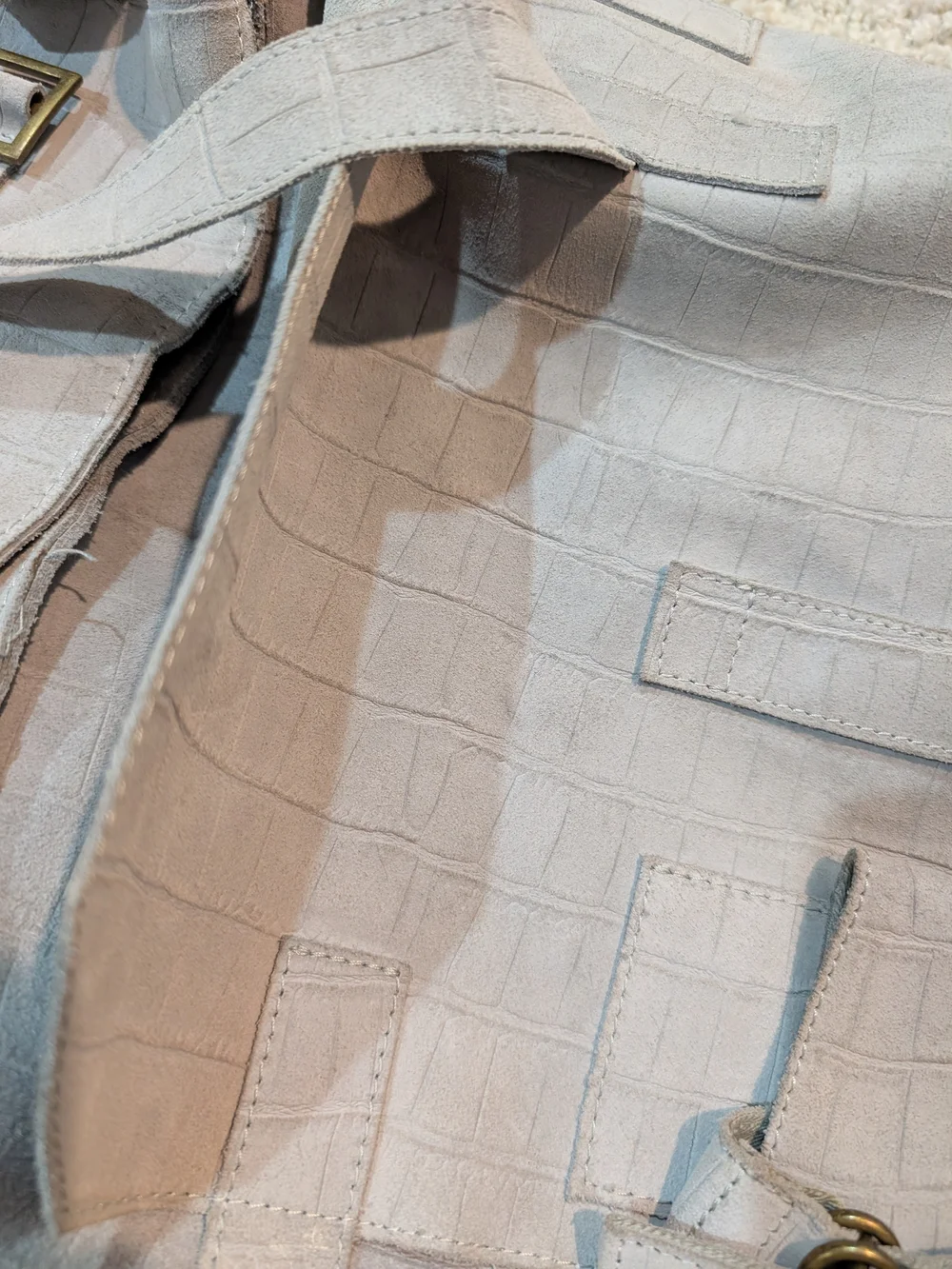 Embossed Suede Neutral Gray Crossbody Messenger Bag